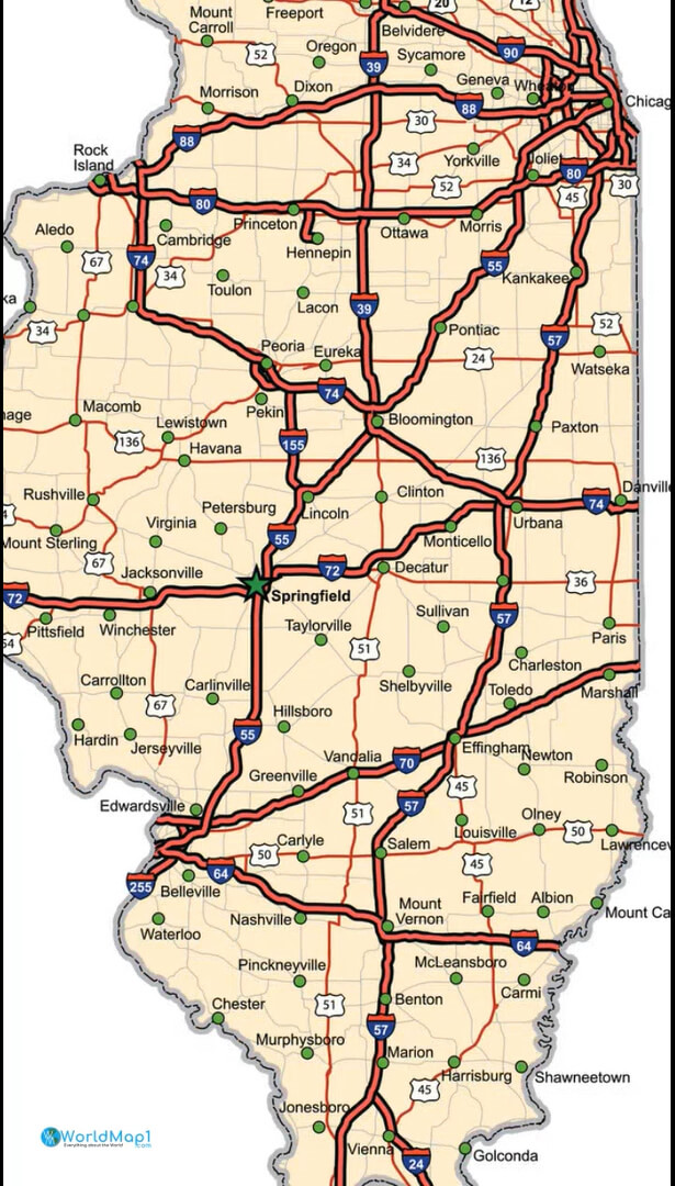 Illinois Interstate Highways Map